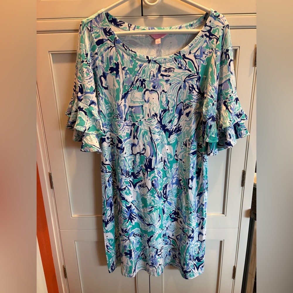 Lilly Pulitzer Blue and Green Patterned Long Sleeve Dress